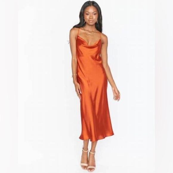 Show Me Your MuMu Burnt Orange Verona Satin Sleeveless Cowl Midi Dress Size XS - Picture 1 of 14